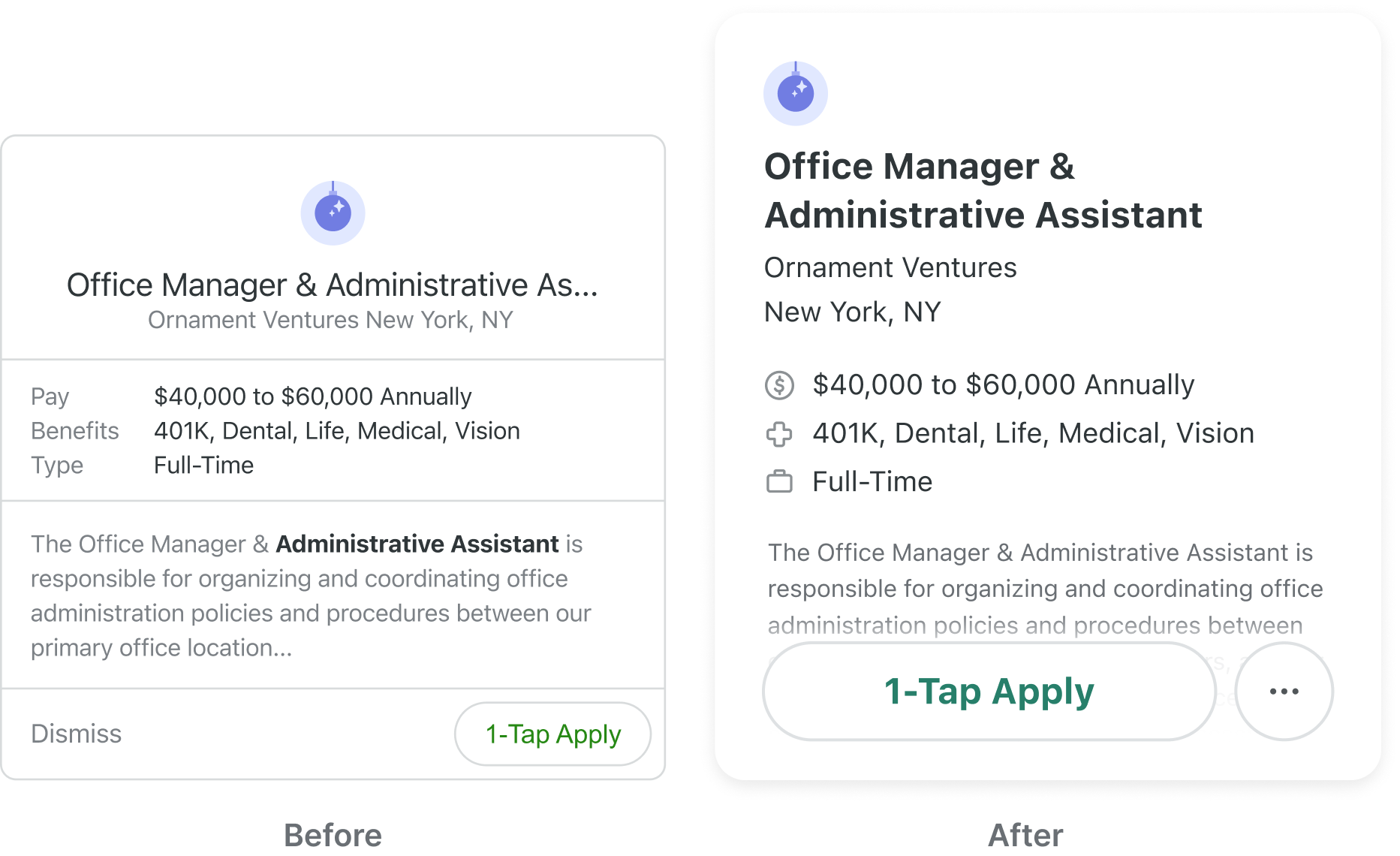 Old job card before the redesign.